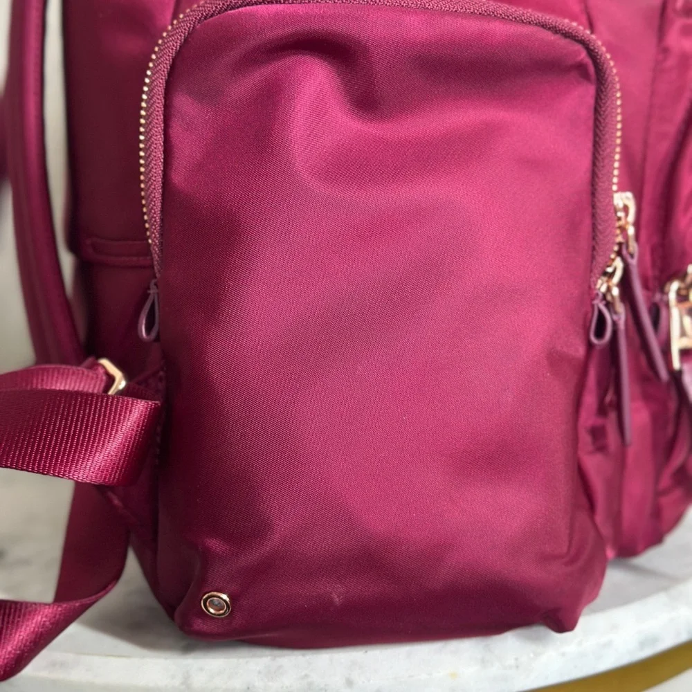 Tumi Voyageur Maroon Ladies Laptop Backpack with Gold Accents. Nylon and Leather - Picture 8 of 16